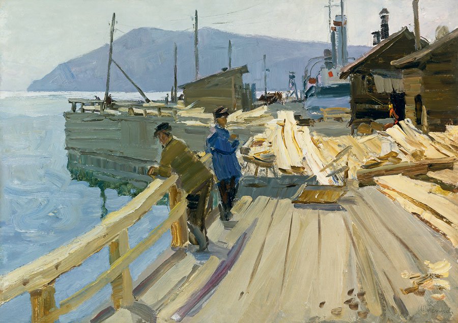Anatoli Vasiliev (1917-1994). Baykal Boat Station. At the pier.