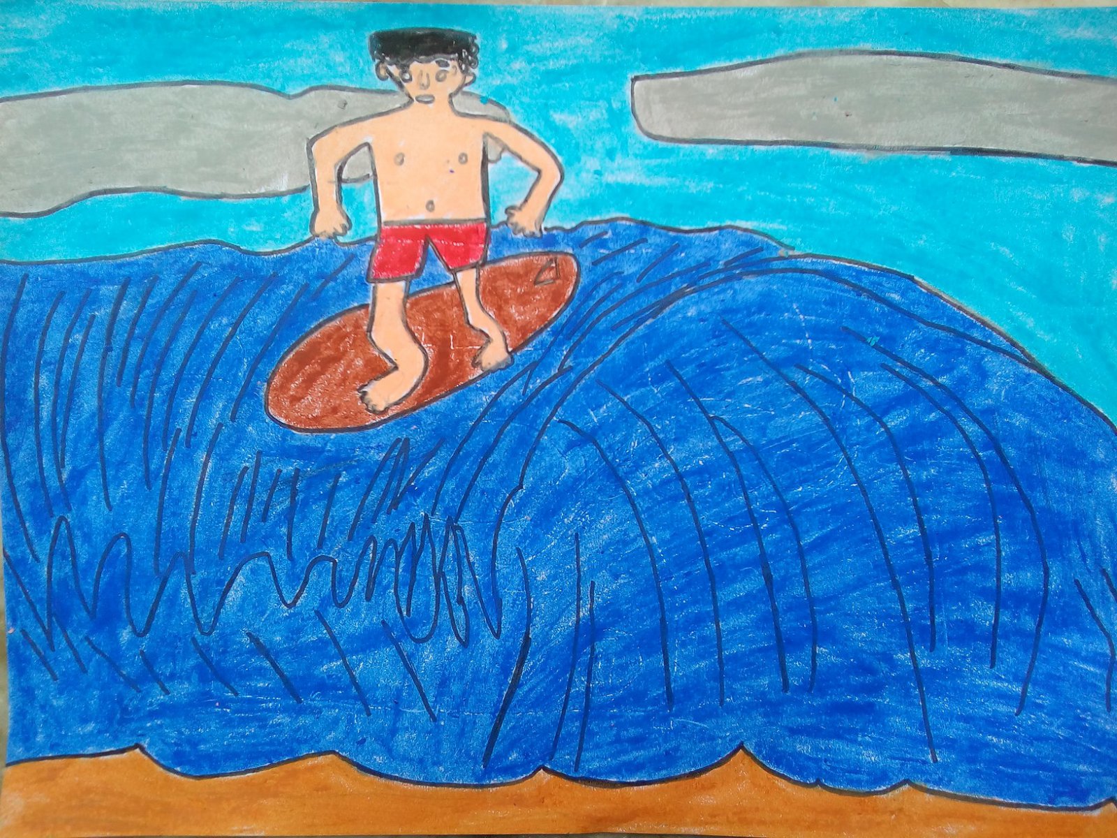 SURFING ( THE SPORT OF RIDING A WAVE TOWARDS THE SHORE WHILE STANDING ON A SURF BOARD). - JOHN ( JOHN ART Gallery 2019).