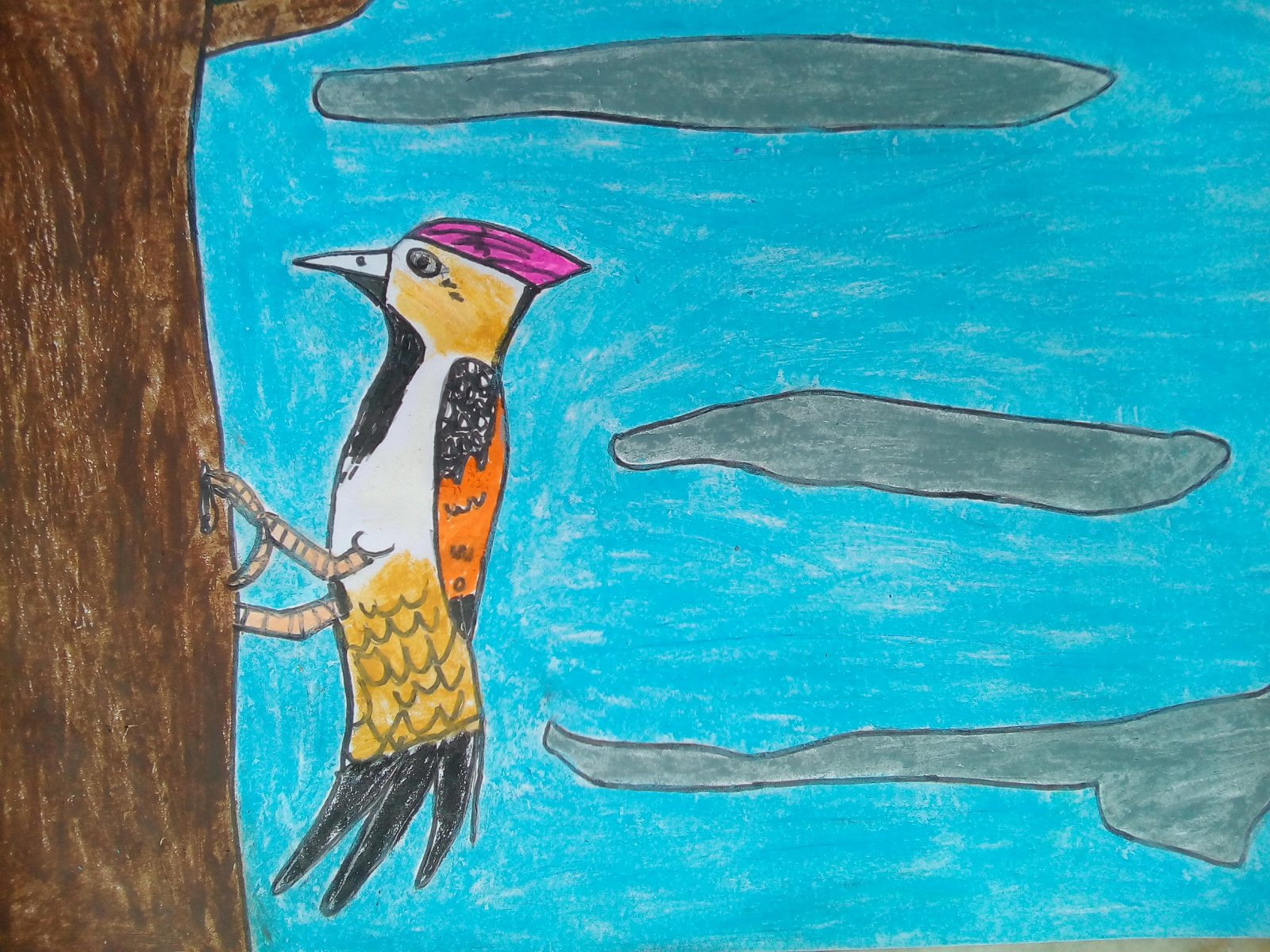 WOODPECKER(Bird that eat worms by making holes in the tree. this help tree from disease). - JOHN ( JOHN ART Gallery 2019).