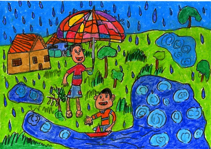 THE CHILDREN PLAYING WITH WTER BOATS IN THE RAINY DAY - JOHN ( JOHN ART Gallery 2019).