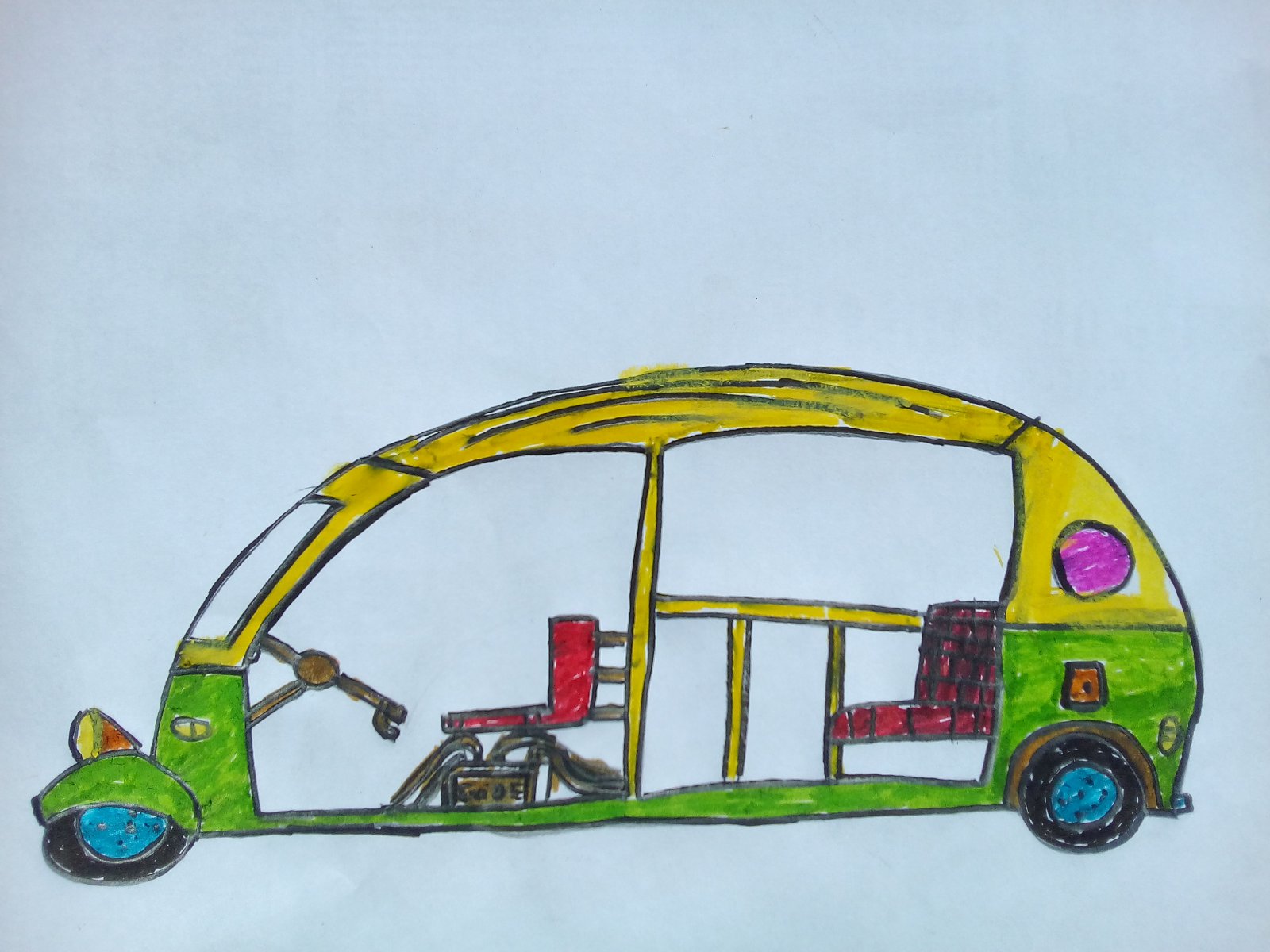 AUTO RIKSHA ( THE VEHICLE USED BY COMMON MAN TRANSPORT IN KERALA STATE IN INDIA) THEME_ MY DESIGNED VEHICLES> - JOHN ( JOHN ART Gallery 2019).