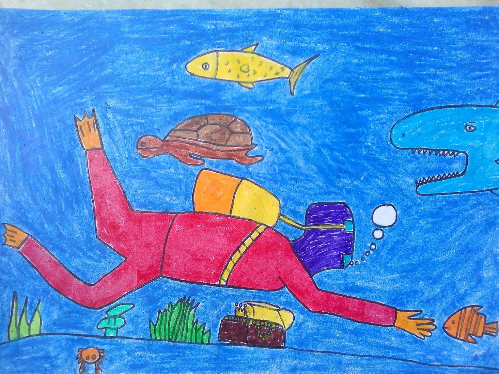 SCUBA  DIVING ( SCUBA DIVER IS SEARCHING THE  SEA FOR A SHIP WRECK) ( THEME- OCEAN LIFE). - JOHN ( JOHN ART Gallery 2019).