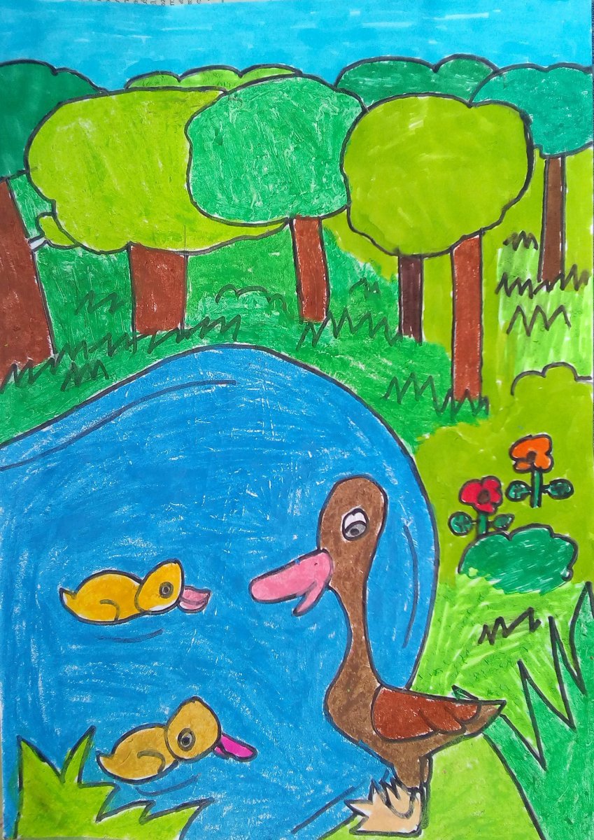 Duck and duckings | Art drawings for kids, Easy drawings for kids, Drawing  for kids