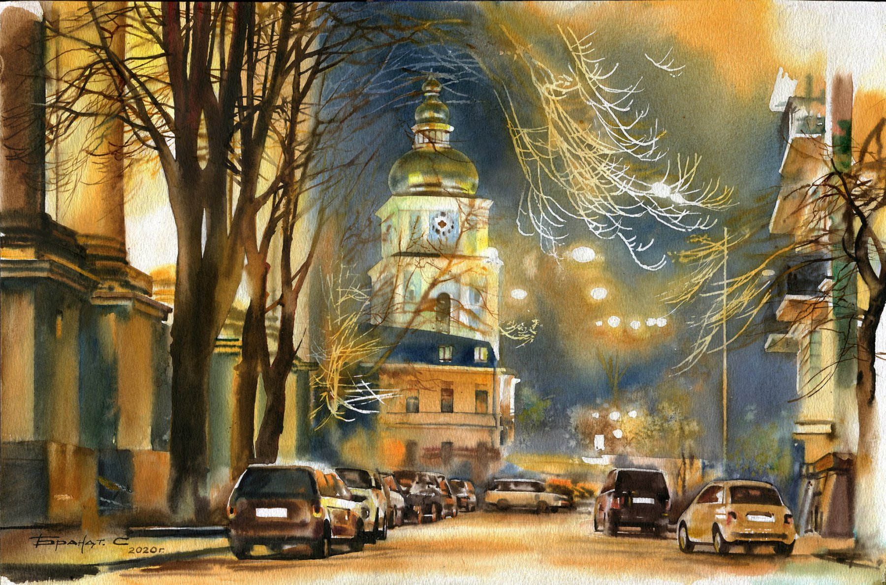 Honorable Mentions:
Serhii Brandt, Ukraine Winter evenings.(St.Michael`s Cathedral) 2020 50x33cm - DoYouSpeakWatercolor?