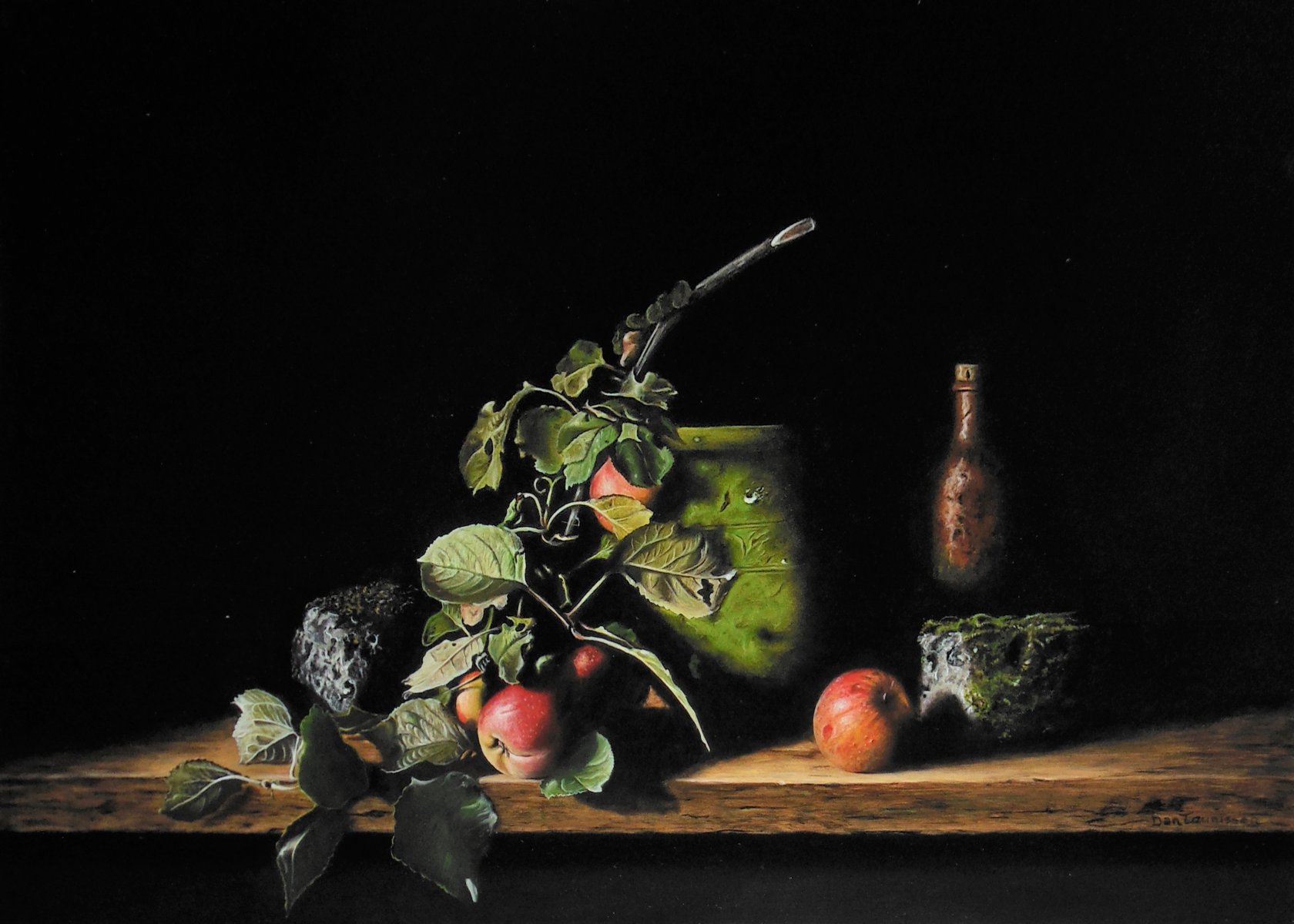 Still life with apples and jug with green algae.  - Jan Teunissen
