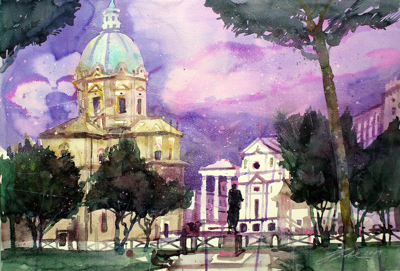 Rom, Via dei Fori Imperiali, Foro di Cesare Aquarell - Johann Pickl