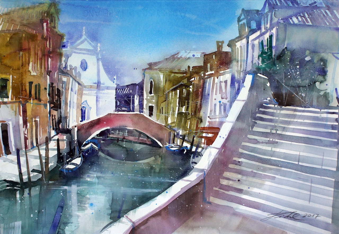 Johann Pickl - Venedig, Rio di Santa Margherita, Aquarell