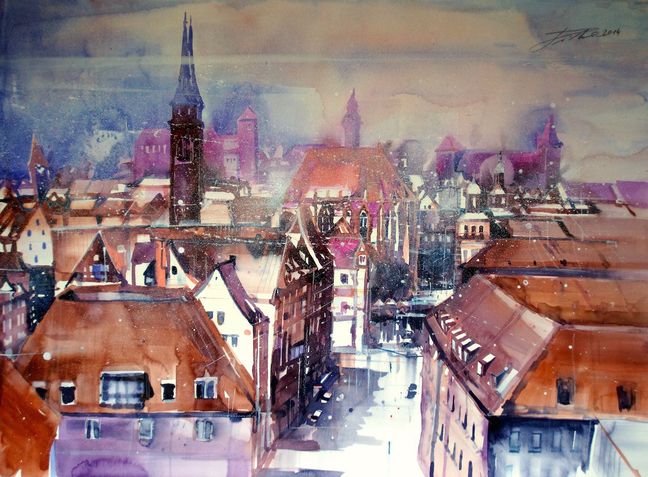 Johann Pickl - Deutschland, Nürnberg, Blick zum Hauptmarkt, Aquarell