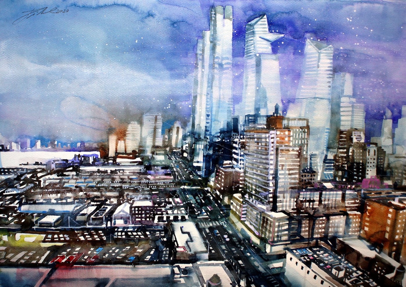 New York – Manhattan, Hudson Yards, Aquarell  - Johann Pickl