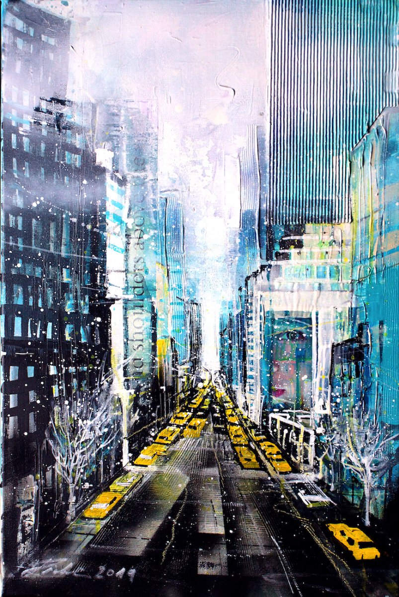New York Manhattan, Yellow Cab „Shoulders“ Acryl Mixed Media - Johann Pickl