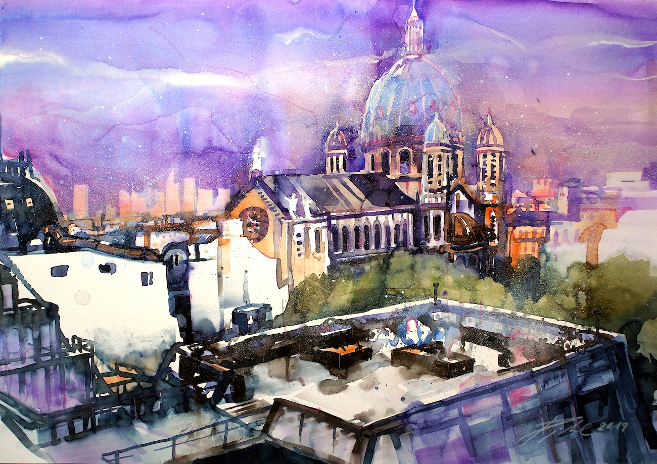 Paris, Saint Augustin Aquarell - Johann Pickl