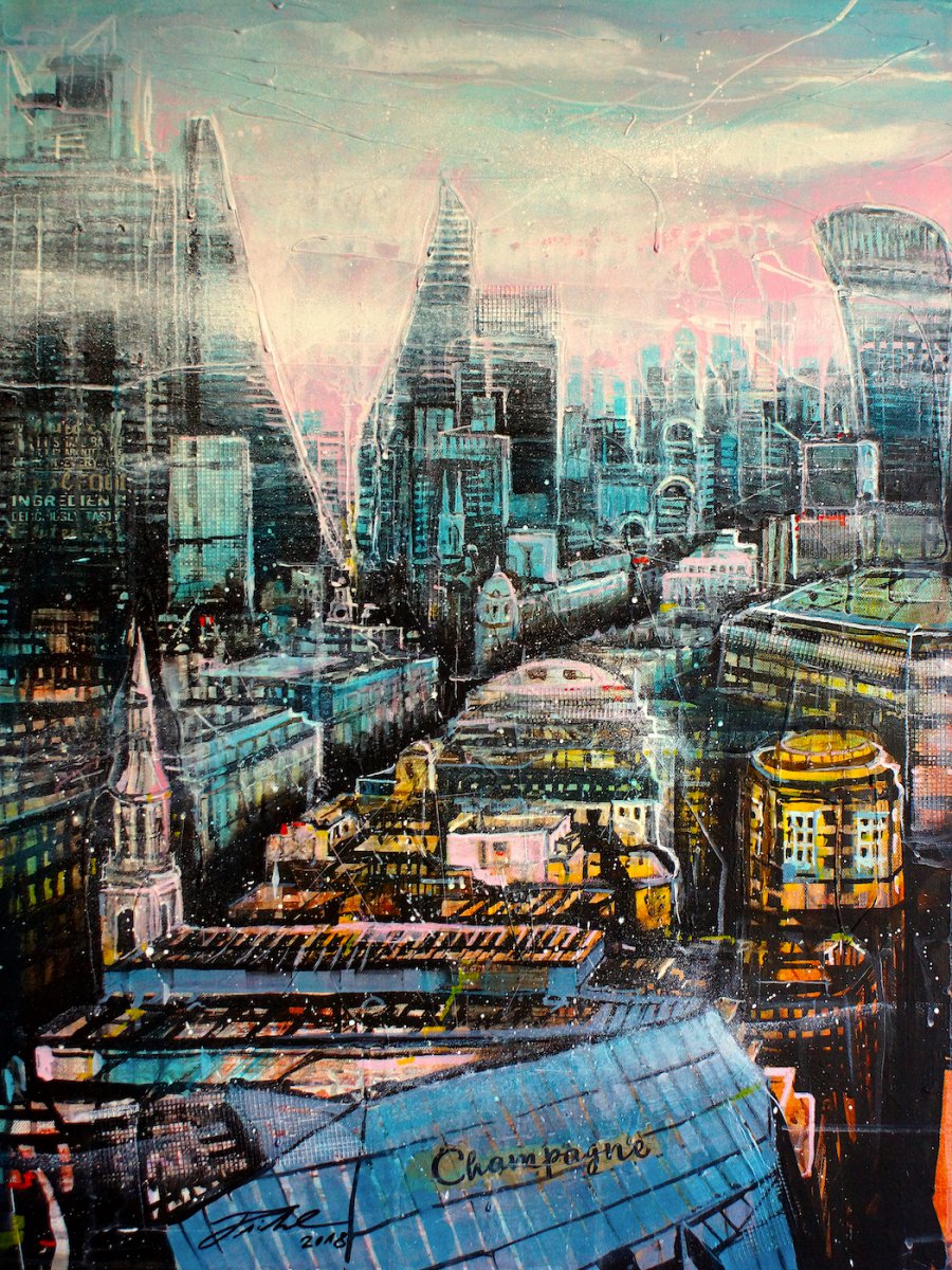 London, Financial Distrikt, Acryl Mixed Media - Johann Pickl