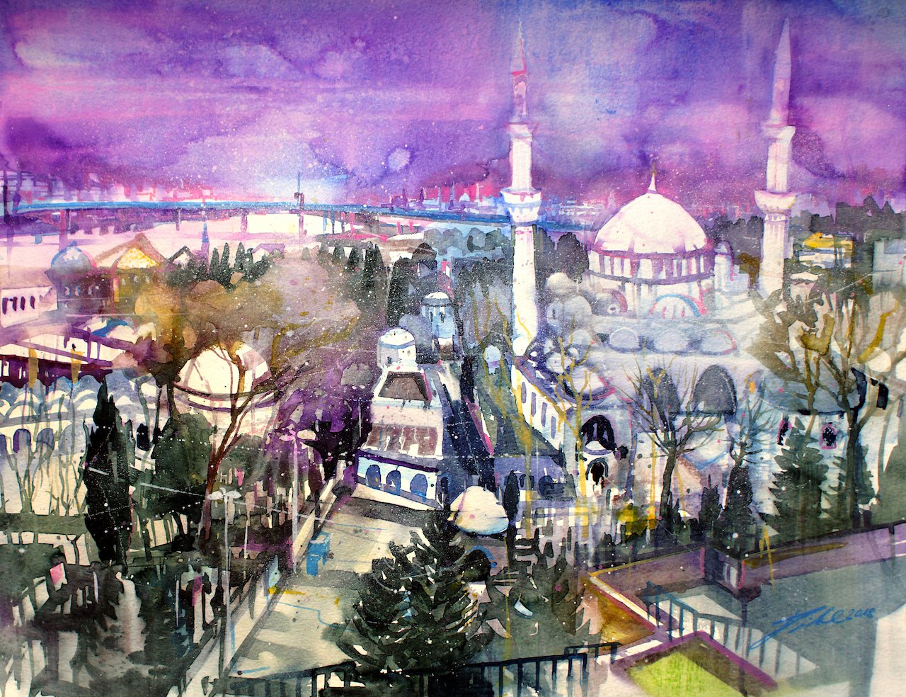 Türkei, Istanbul, Eyüp Sultan Moschee, Aquarell - Johann Pickl