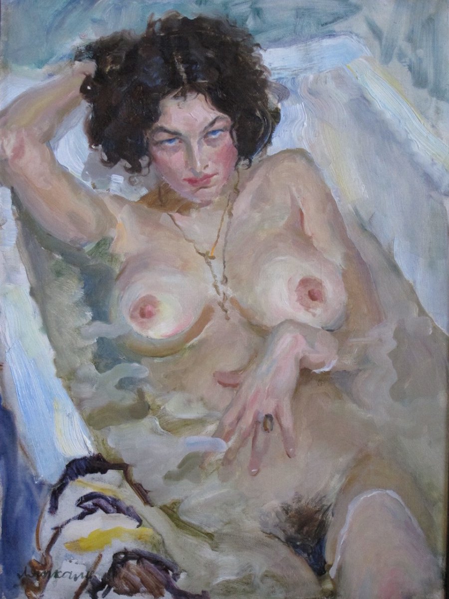 Katya in the bathroom - Viktor Alexandrovich Lyapkalo