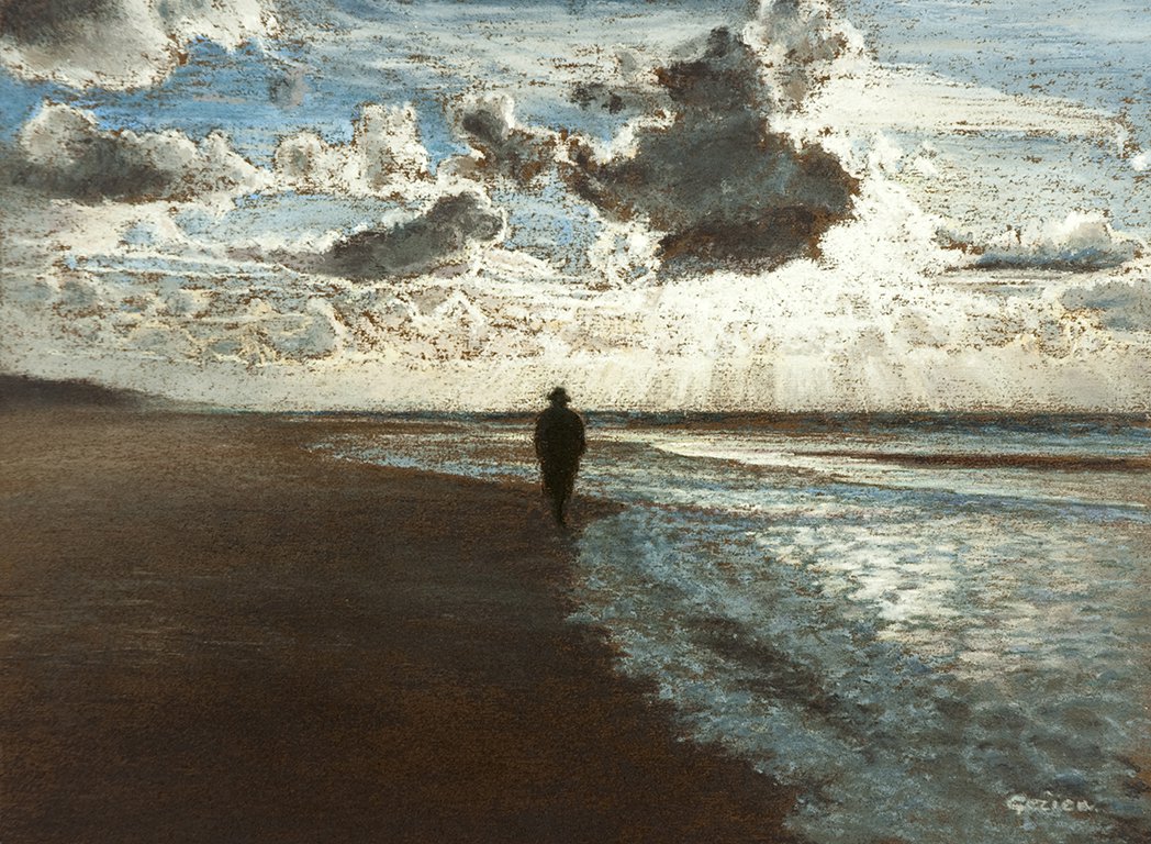 Walker at wintry coast  - Gezien van de Riet