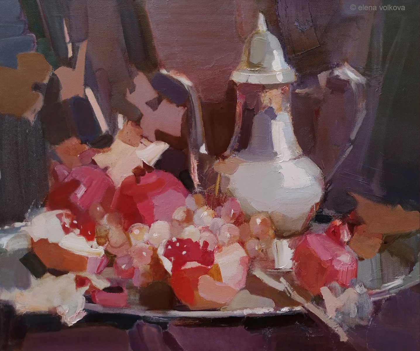 Pomegranate and grapes 55 46 - Elena Volkova Елена Волкова