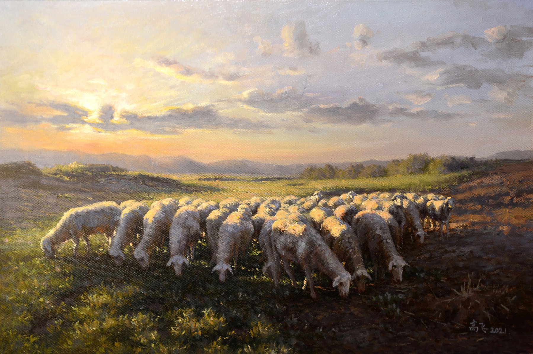 《黄昏的羊群》
Flock of Sheep at Dusk - Fei Gao 高飞