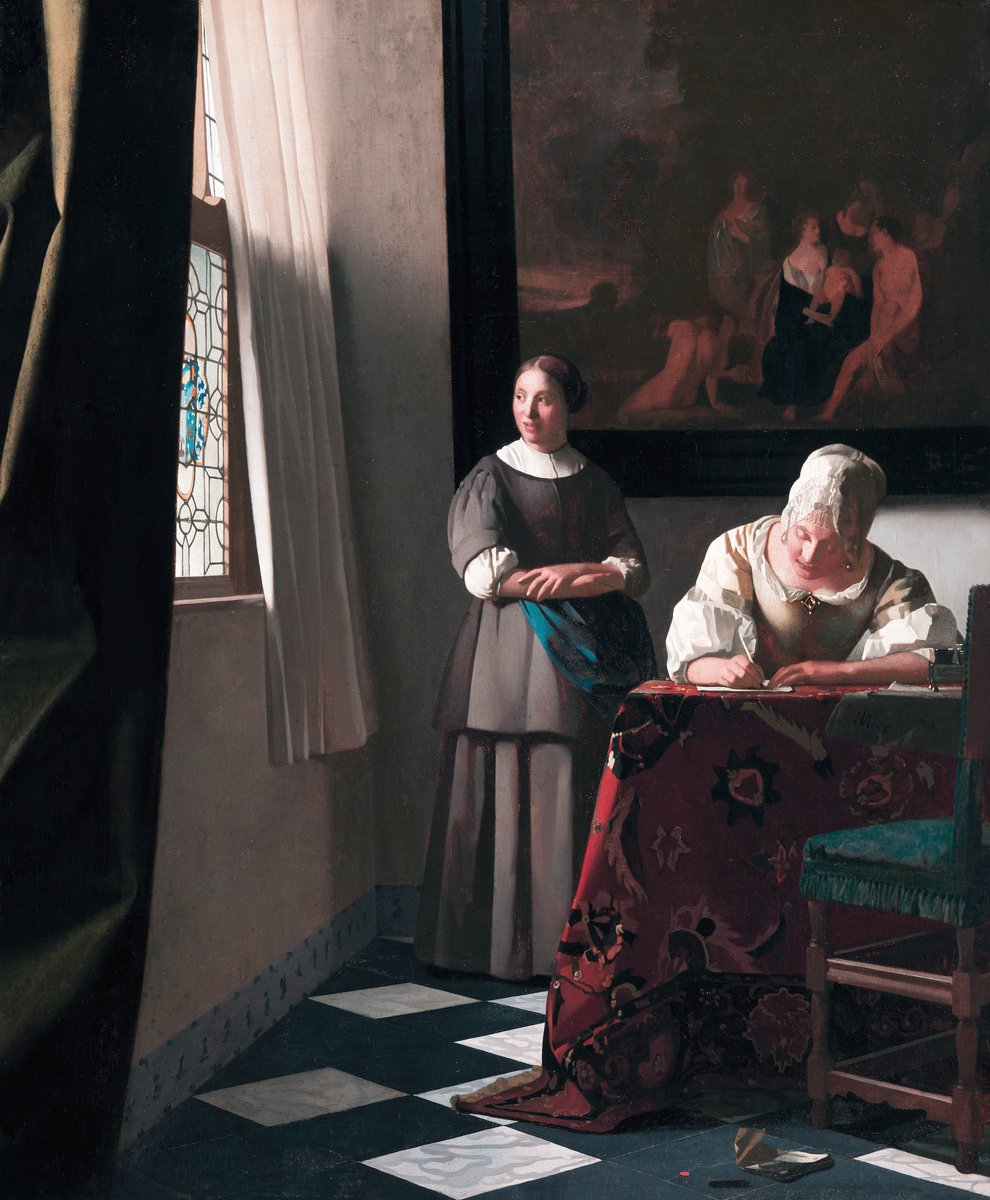 Lady Writing a Letter with her Maid - Johannes Vermeer