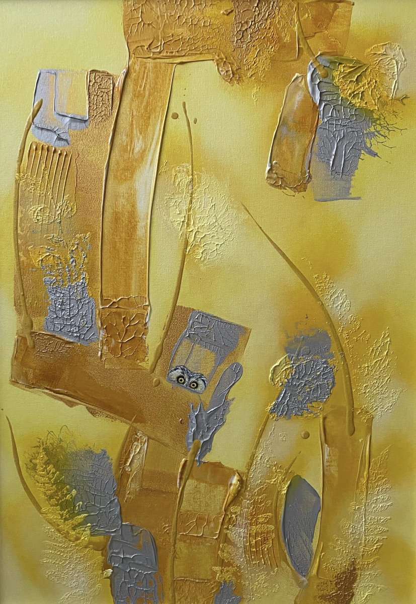 Yellow universe with owl - Laura Anido-Serrano